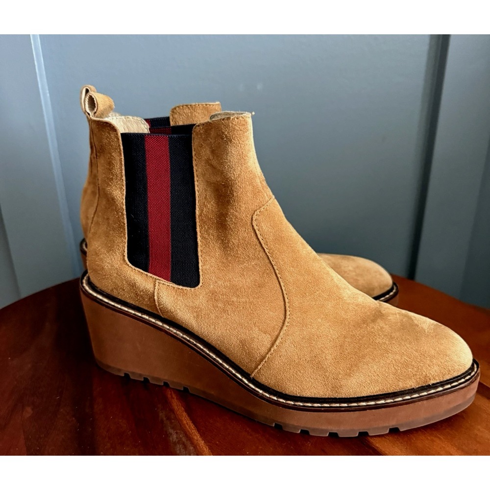 Cecelia NY Suede Chelsea Ankle Boots Wedge Platform Tan Women's 8M F/W